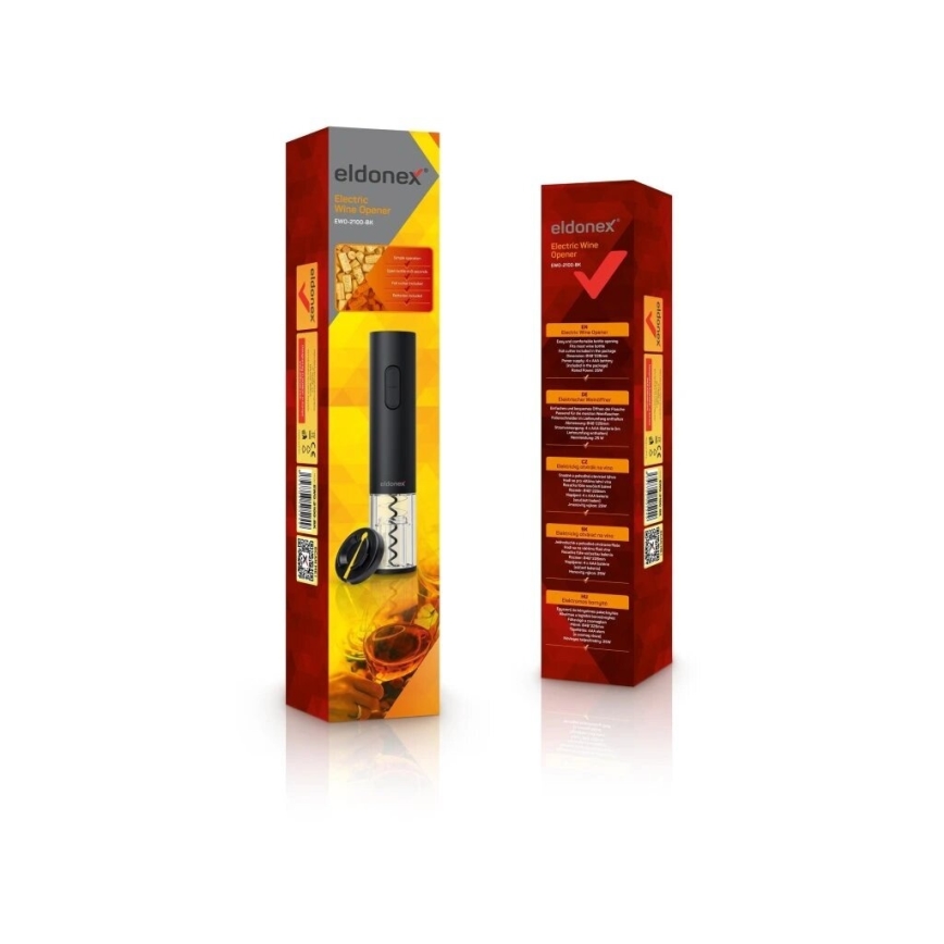 ELDONEX EWO-2100-BK - Električni odpirač za vino 4xAA črna