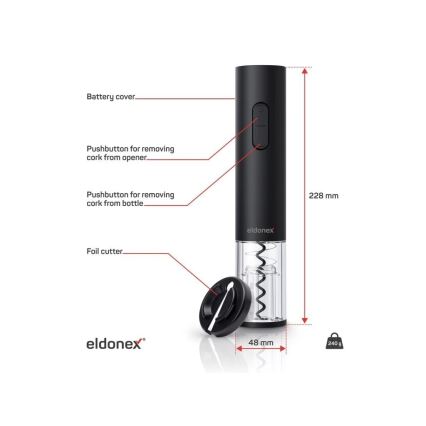 ELDONEX EWO-2100-BK - Električni odpirač za vino 4xAA črna