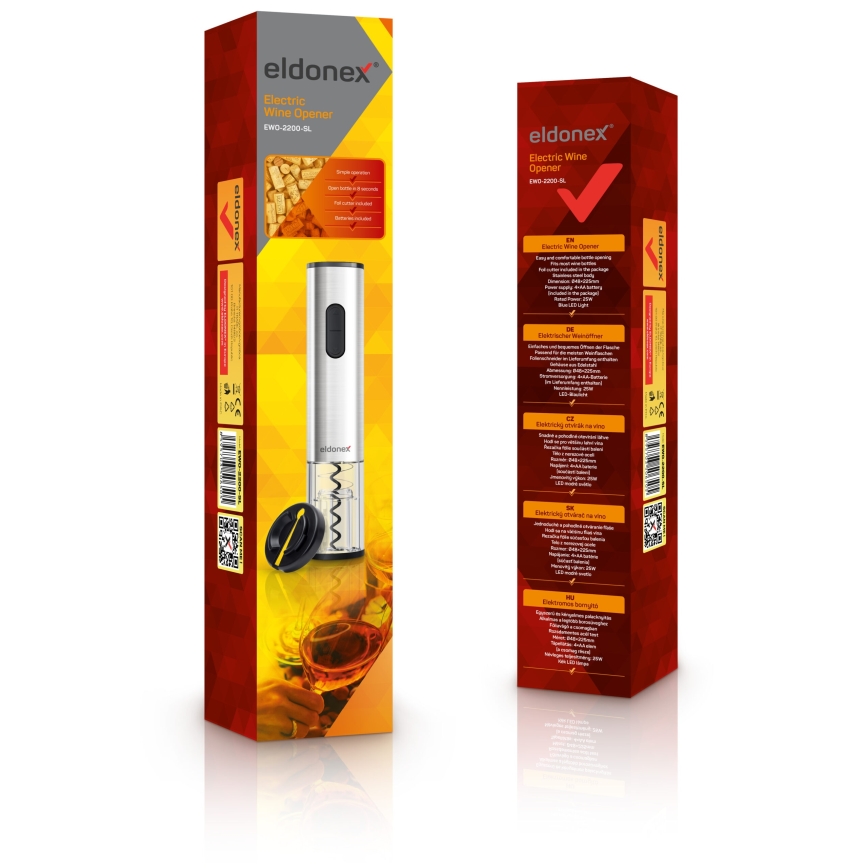 ELDONEX EWO-2200-SL - Električni odpirač za vino 4xAA mat krom