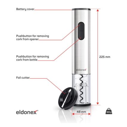 ELDONEX EWO-2200-SL - Električni odpirač za vino 4xAA mat krom
