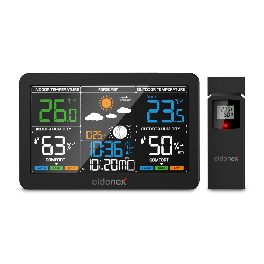 ELDONEX EWS-1010-BK - Vremenska postaja z LCD zaslonom 2xAAA črna