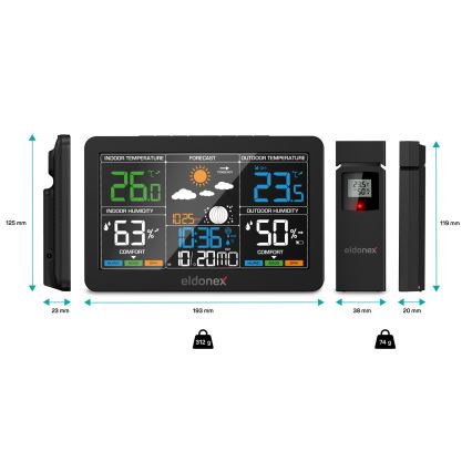 ELDONEX EWS-1010-BK - Vremenska postaja z LCD zaslonom 2xAAA črna