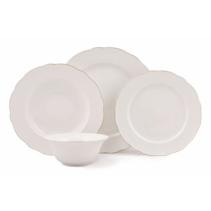 Eleganten jedilni komplet, 24 kosov, v beli in zlati, iz porcelana