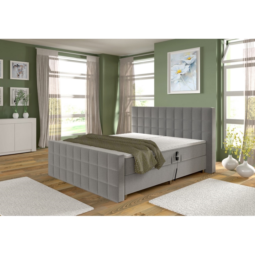Električni adjustable upholstered bed z vzmetnicami in topper HELEN 180x200 cm siva