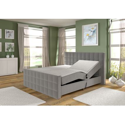 Električni adjustable upholstered bed z vzmetnicami in topper HELEN 180x200 cm siva