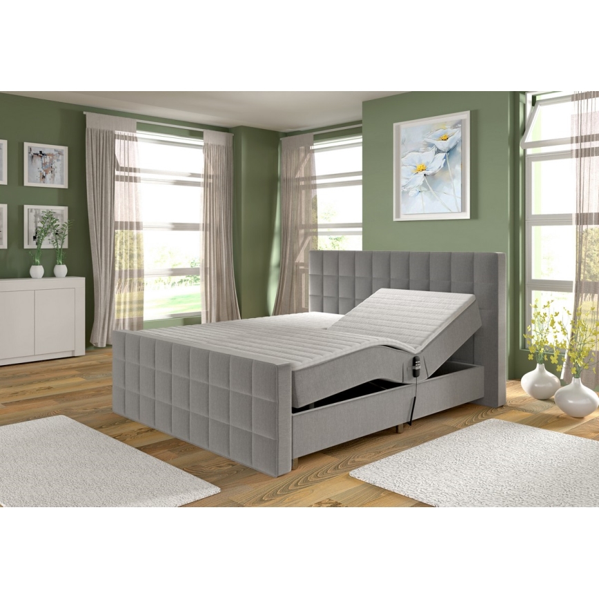 Električni adjustable upholstered bed z vzmetnicami in topper HELEN 180x200 cm siva