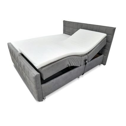 Električni adjustable upholstered bed z vzmetnicami in topper HELEN 180x200 cm siva