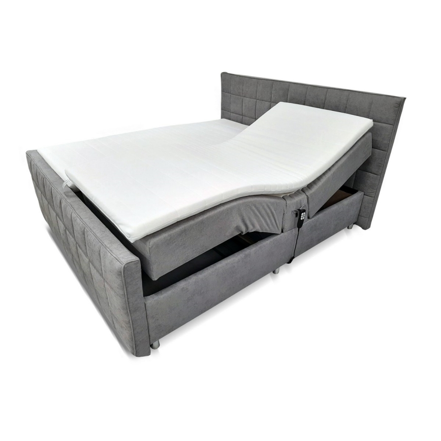 Električni adjustable upholstered bed z vzmetnicami in topper HELEN 180x200 cm siva