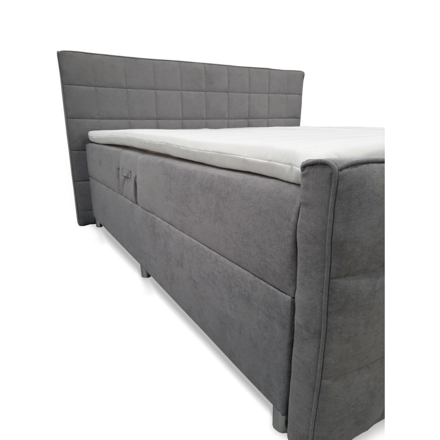 Električni adjustable upholstered bed z vzmetnicami in topper HELEN 180x200 cm siva