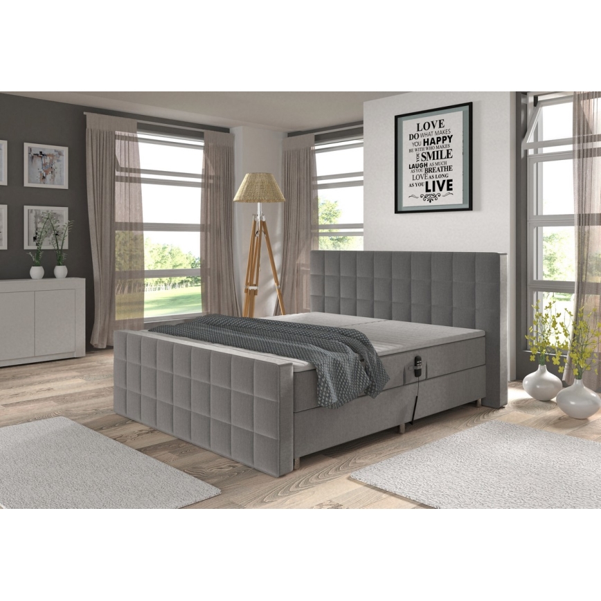 Električni adjustable upholstered bed z vzmetnicami in topper HELEN 180x200 cm siva