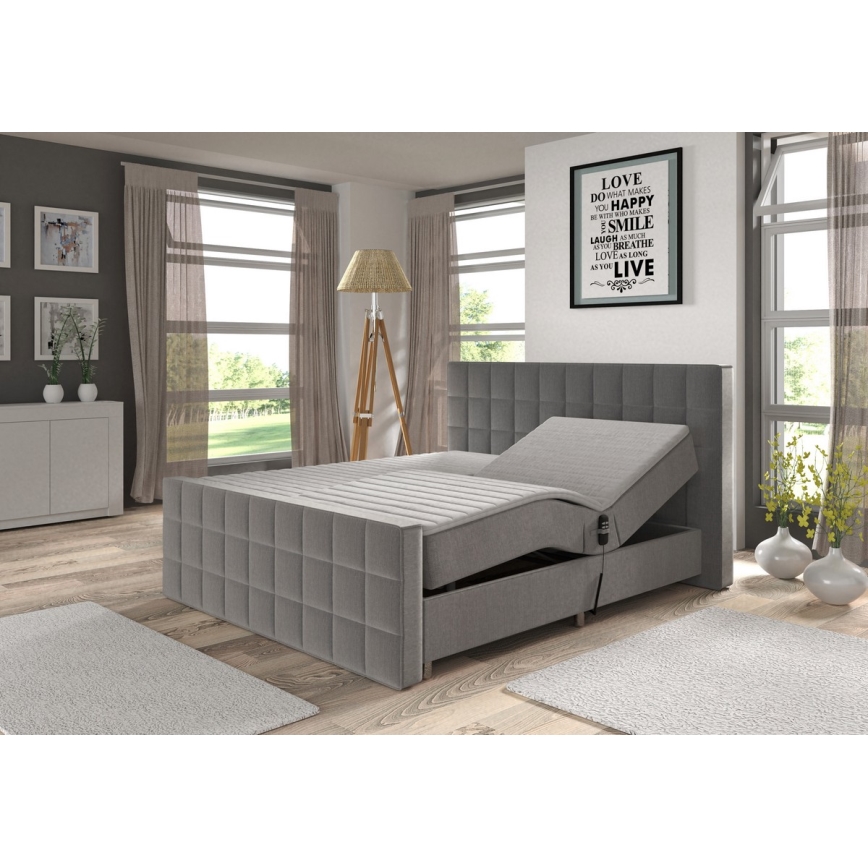 Električni adjustable upholstered bed z vzmetnicami in topper HELEN 180x200 cm siva