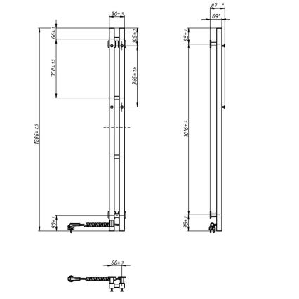 Električni nosilec za brisače s termostatom SILOUETTE 187W/230V 120,6 cm IP44 črna desno kvadraten