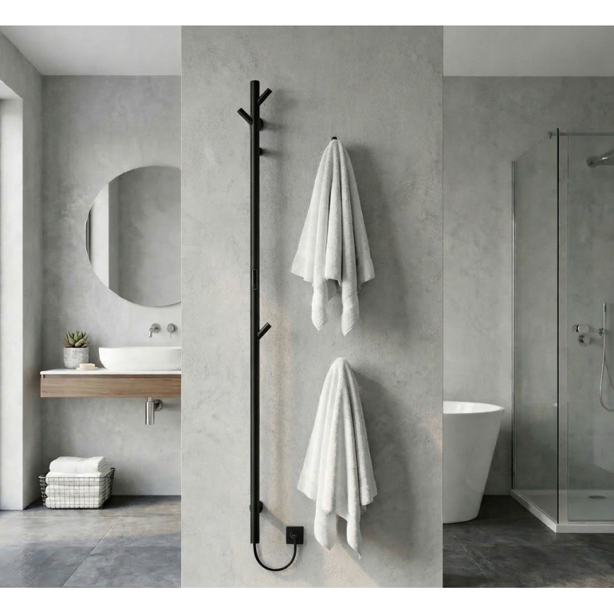 Električni ogrevani obešalnik za brisače 172 cm, 46 W, črn