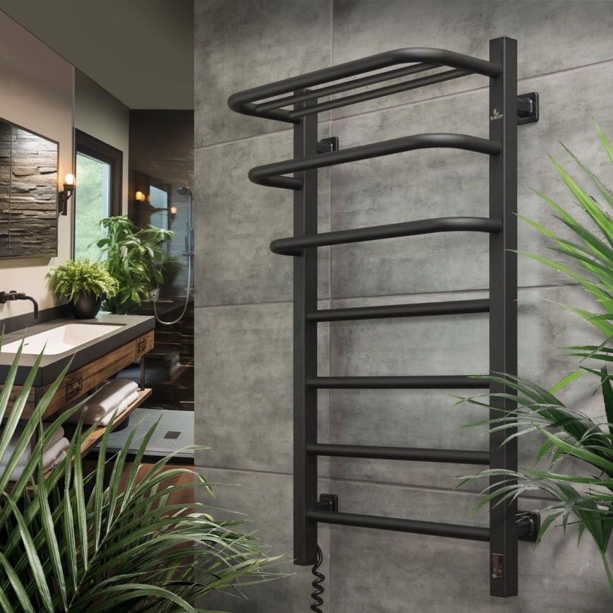 Električni sušilnik za brisače s termostatom FORTIS 155 W 80x48 cm črn levi