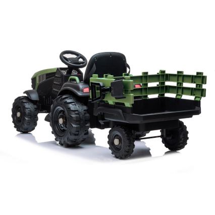 Električni traktor s prikolico 2x30W/7000 mAh črna/zelena + Daljinski upravljalnik