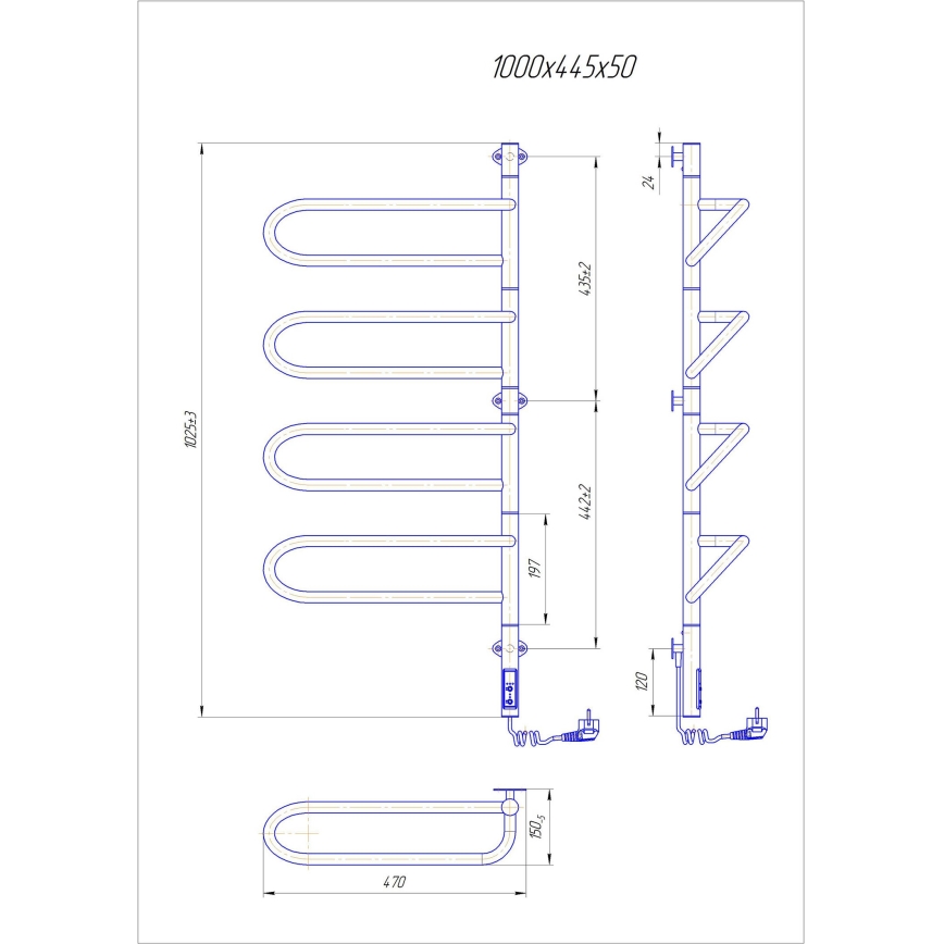 Električni vrteči se sušilnik za brisače ELECTRA 120W/230V 100x44,5 cm nerjaveče jeklo/krom desni