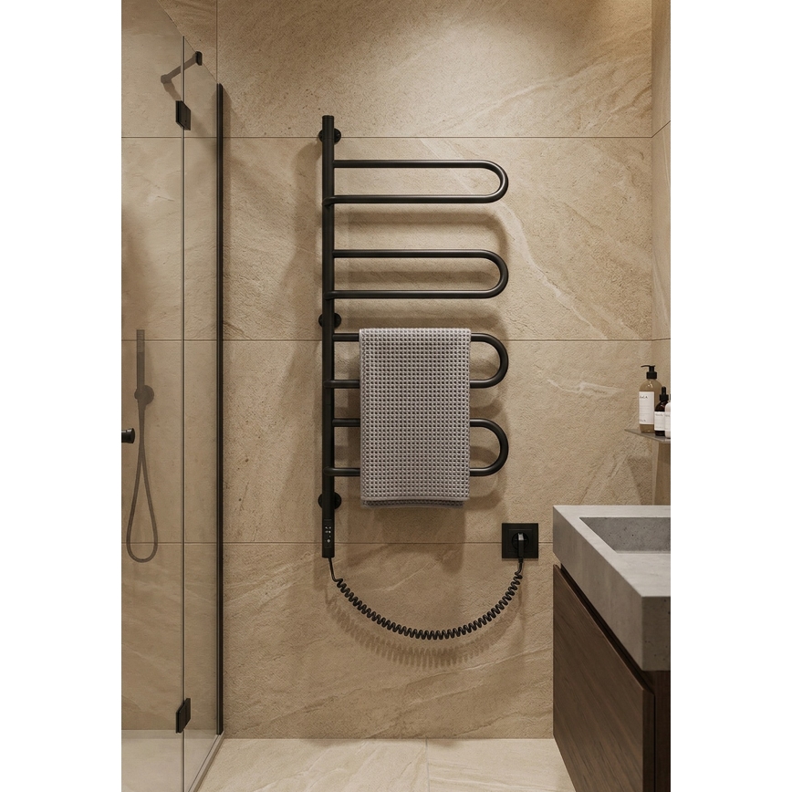 Električni vrtljiv sušilec za brisače ELECTRA 120W/230V 102,5x47,5 cm nerjaveče jeklo/črna levi