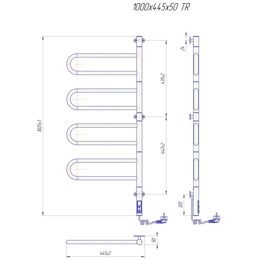 Električni vrtljiv sušilnik za brisače TRISTAR 105W/230V 100x44,5cm IP44 nerjavno jeklo/sijajni krom