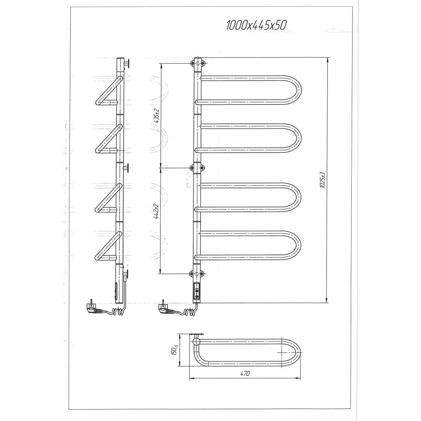 Električni vrtljiv sušilnik za brisače ELECTRA 120W/230V 100x44,5 cm nerjavno jeklo/krom, levo
