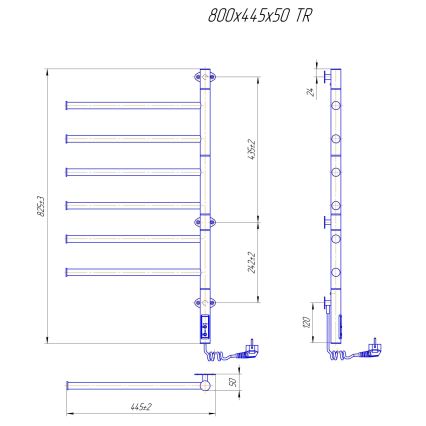 Električni vrtljiv sušilnik za brisače VEER 80W/230V 80x44,5 cm nerjaveče jeklo/črna