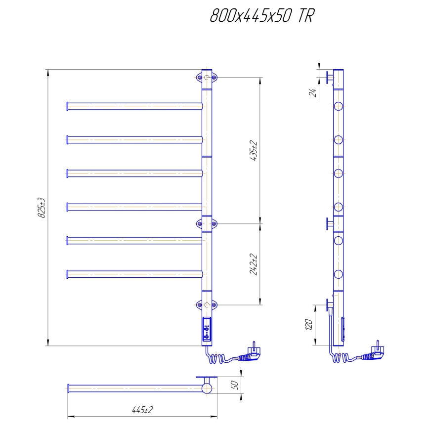 Električni vrtljiv sušilnik za brisače VEER 80W/230V 80x44,5 cm nerjaveče jeklo/črna