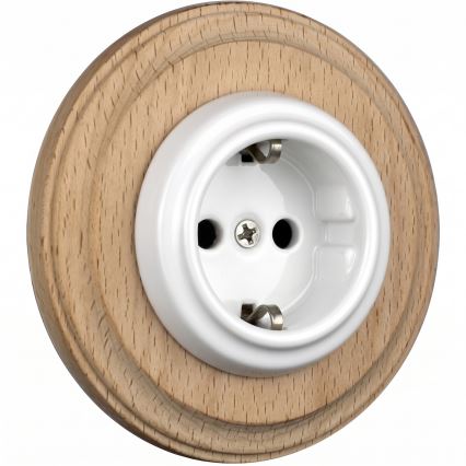 Elhard - Keramična retro hišna vtičnica z okvirjem SCHUKO 230V bela/svetel les