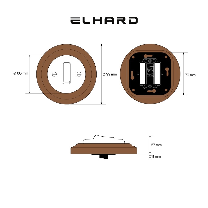 Elhard - Keramično retro enostavno stikalo z okvirjem št. 1 črna/temen les