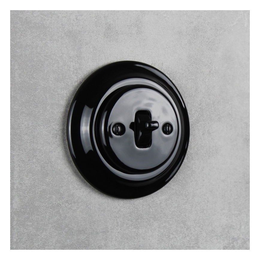 Elhard - Keramično retro stopniščno stikalo z ročico, brez okvirja, št. 6, črno