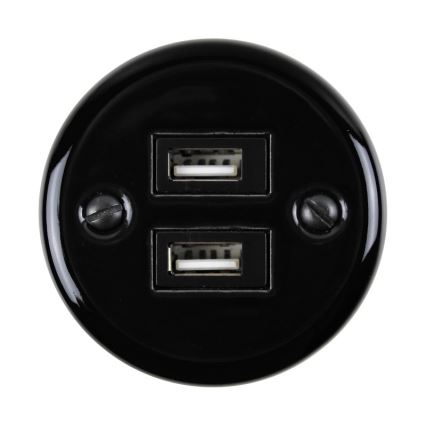 Elhard - Stenska keramična retro vtičnica 2xUSB-A črna