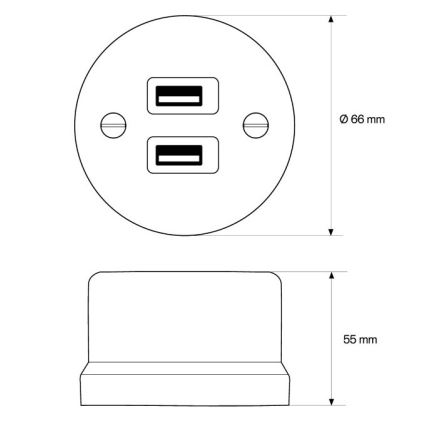Elhard - Stenska keramična retro vtičnica 2xUSB-A črna