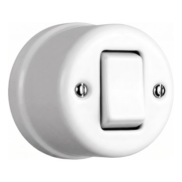 Elhard - Stensko keramično retro križno stikalo s široko ročico, št. 7, belo