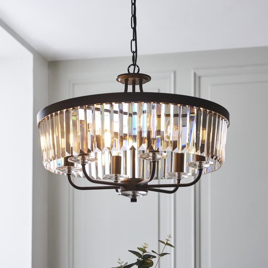 Endon 100711 - Lestenec na verigi CHESTERFIELD 6xE14/6W/230V premer 55 cm črna