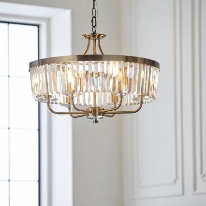 Endon 102505 - Lestenec na verigi, 6xE14/6W/230V, premer 55 cm, iz medenine