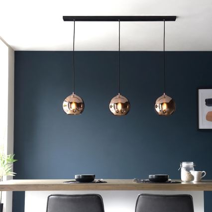 Endon 102929 - Lestenec na vrvici BOLI 3xE27/10W/230V črna/dimna rjava