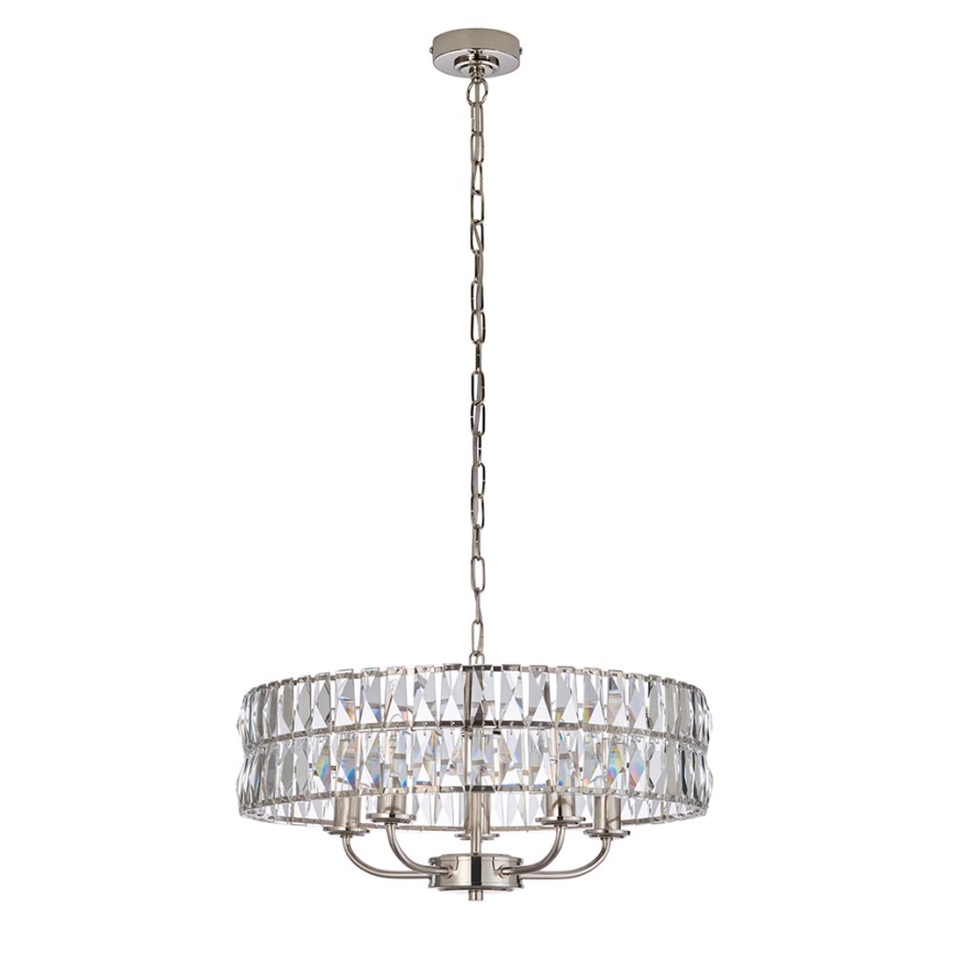 Endon 104467 - Lestenec na verigi CLIFTON 5xE14/6W/230V sijajni krom/prozorna pr. 50,5 cm