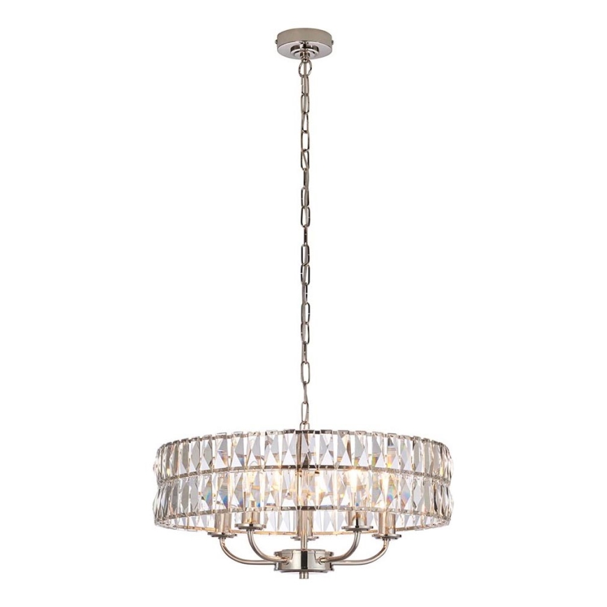 Endon 104467 - Lestenec na verigi CLIFTON 5xE14/6W/230V sijajni krom/prozorna pr. 50,5 cm