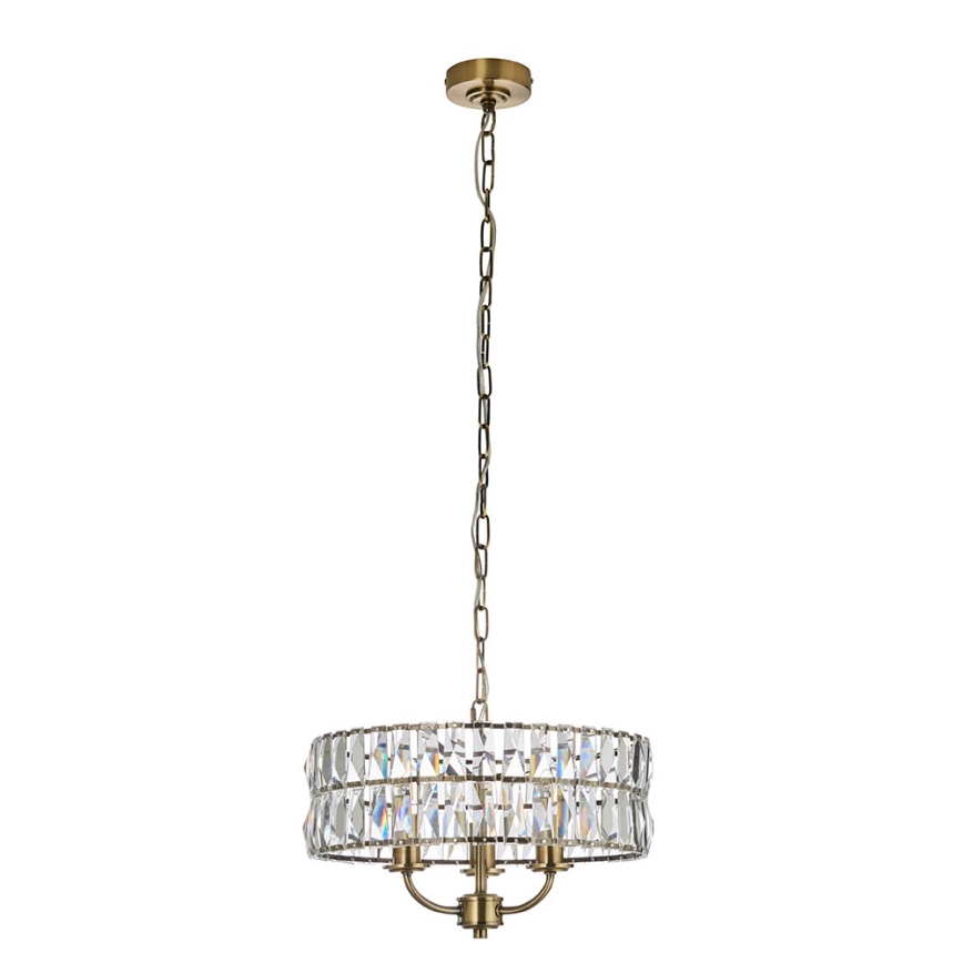 Endon 106243 - Lestenec na verigi CLIFTON 3xE14/6W/230V, Ø 38,5 cm, mesing/prozorno steklo