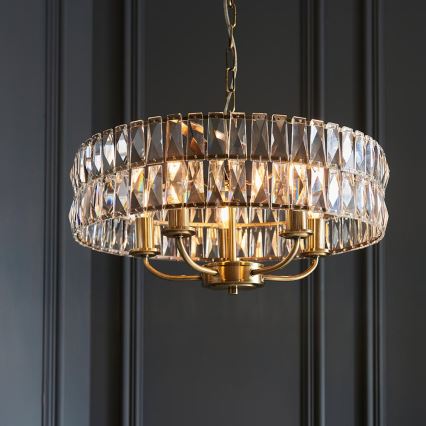 Endon 106244 - Lestenec na verigi CLIFTON 5xE14/6W/230V medenina/prosojno
