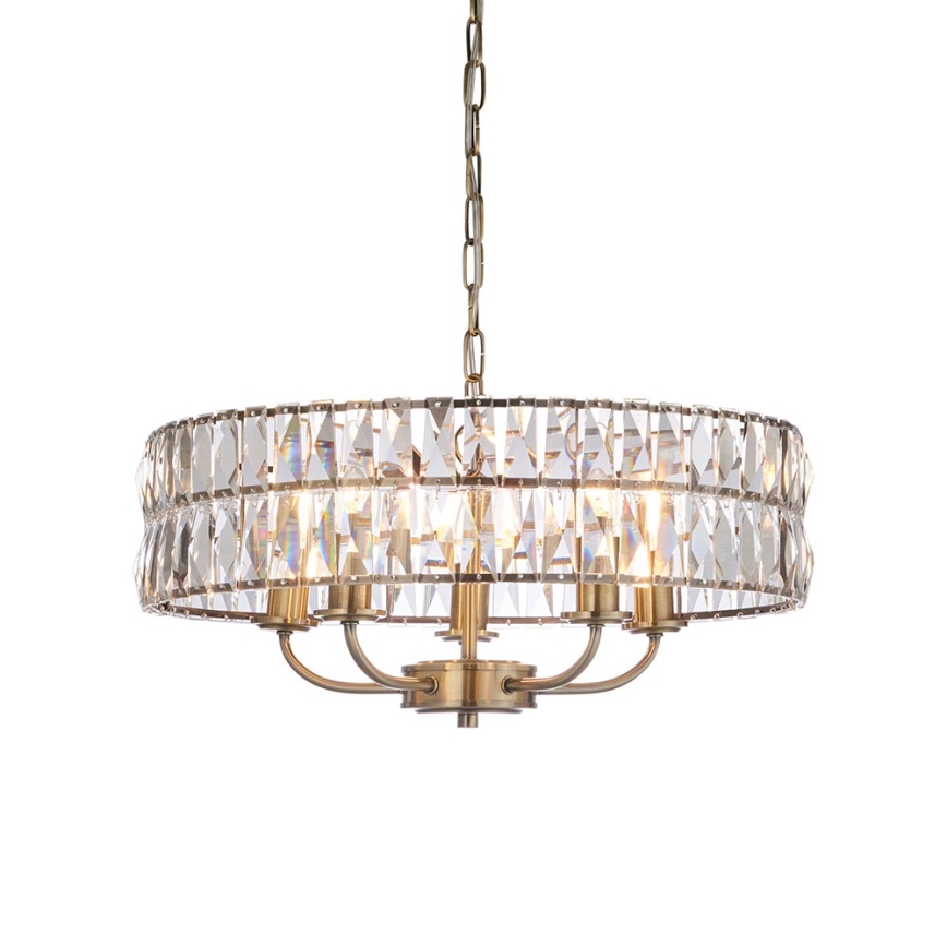 Endon 106244 - Lestenec na verigi CLIFTON 5xE14/6W/230V medenina/prosojno