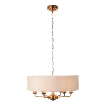 Endon 110722 - Lestenec na verigi HIGHCLERE 6xE14/6W/230V bež/medenina pr. 55 cm
