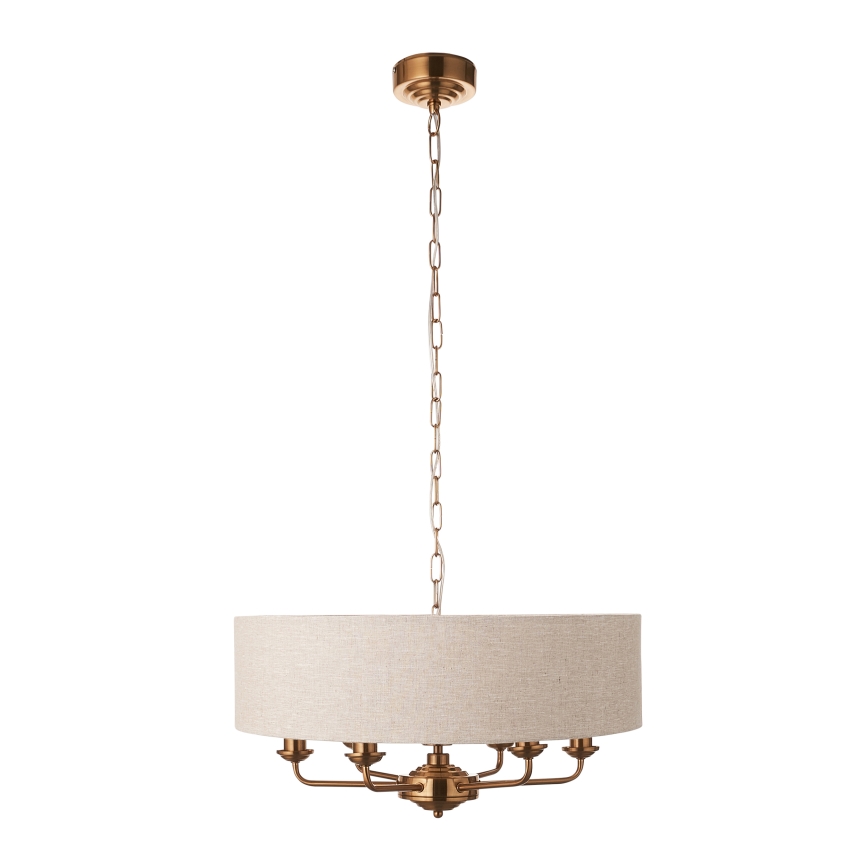 Endon 110722 - Lestenec na verigi HIGHCLERE 6xE14/6W/230V bež/medenina pr. 55 cm