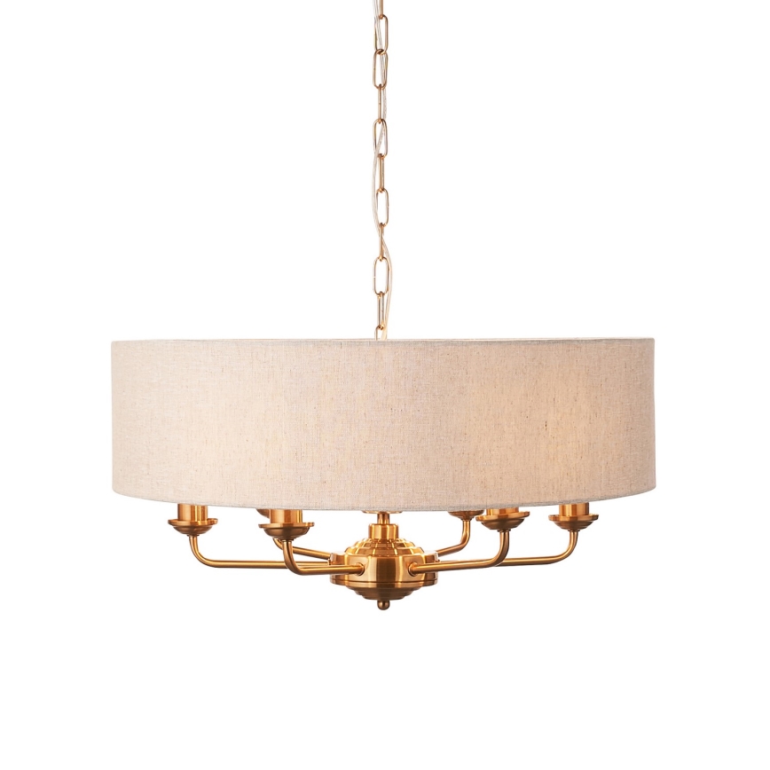 Endon 110722 - Lestenec na verigi HIGHCLERE 6xE14/6W/230V bež/medenina pr. 55 cm