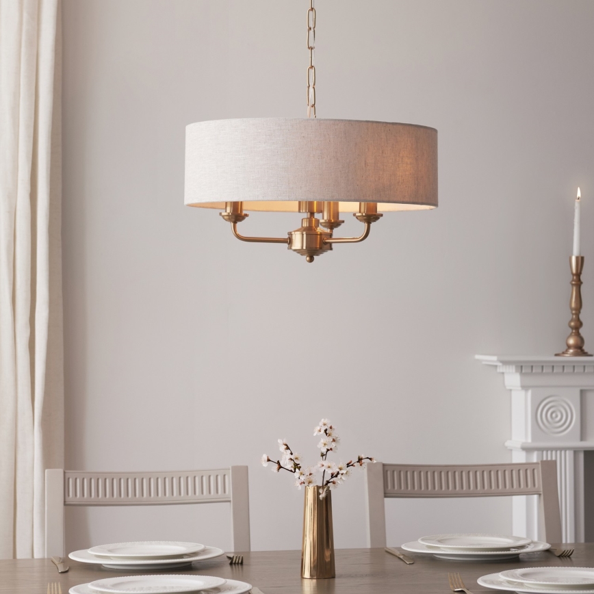Endon 110723 - Lestenec na verigi HIGHCLERE 3xE14/40W/230V bež/medenina pr. 45 cm