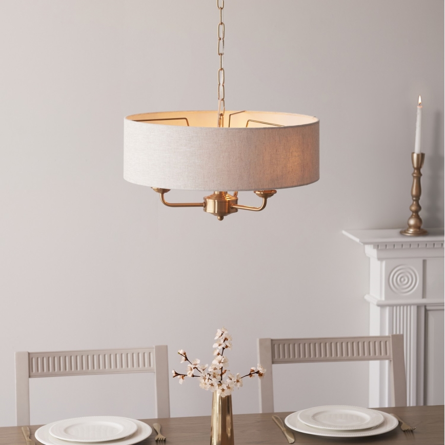 Endon 110723 - Lestenec na verigi HIGHCLERE 3xE14/40W/230V bež/medenina pr. 45 cm