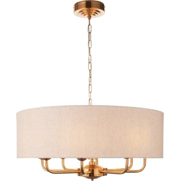 Endon 110727 - Lestenec na verigi HIGHCLERE 8xE14/6W/230V, bež/medenina, premer 70 cm