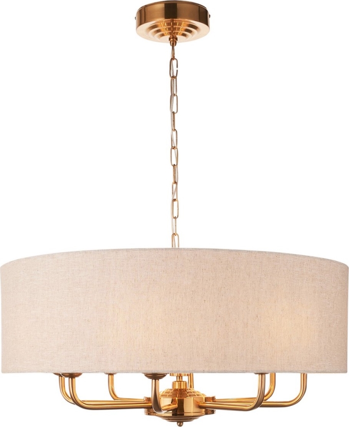 Endon 110727 - Lestenec na verigi HIGHCLERE 8xE14/6W/230V, bež/medenina, premer 70 cm