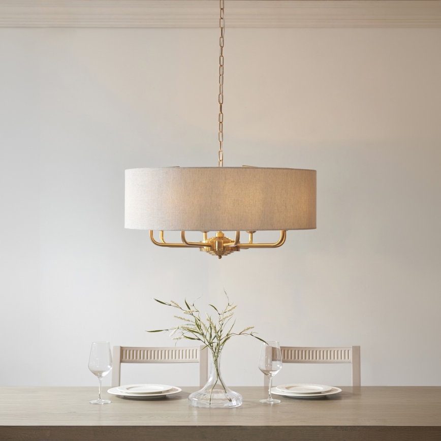Endon 110727 - Lestenec na verigi HIGHCLERE 8xE14/6W/230V, bež/medenina, premer 70 cm