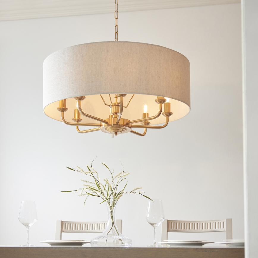 Endon 110727 - Lestenec na verigi HIGHCLERE 8xE14/6W/230V, bež/medenina, premer 70 cm