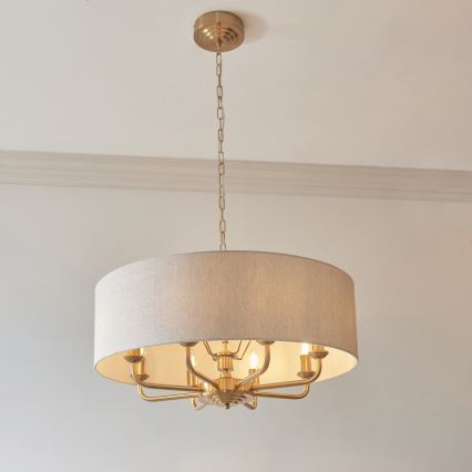 Endon 110727 - Lestenec na verigi HIGHCLERE 8xE14/6W/230V, bež/medenina, premer 70 cm