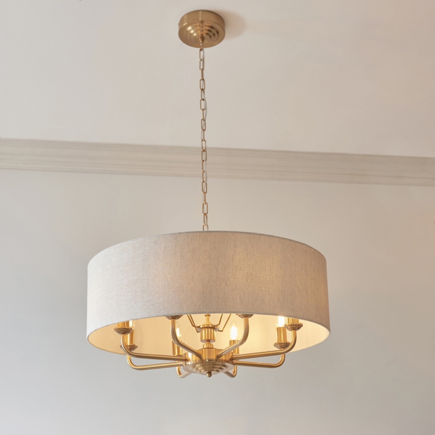 Endon 110727 - Lestenec na verigi HIGHCLERE 8xE14/6W/230V, bež/medenina, premer 70 cm